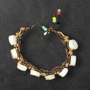 Vintage Carved Jade Jadeite Asian Chinese Woven Shamballa Bead Bracelet